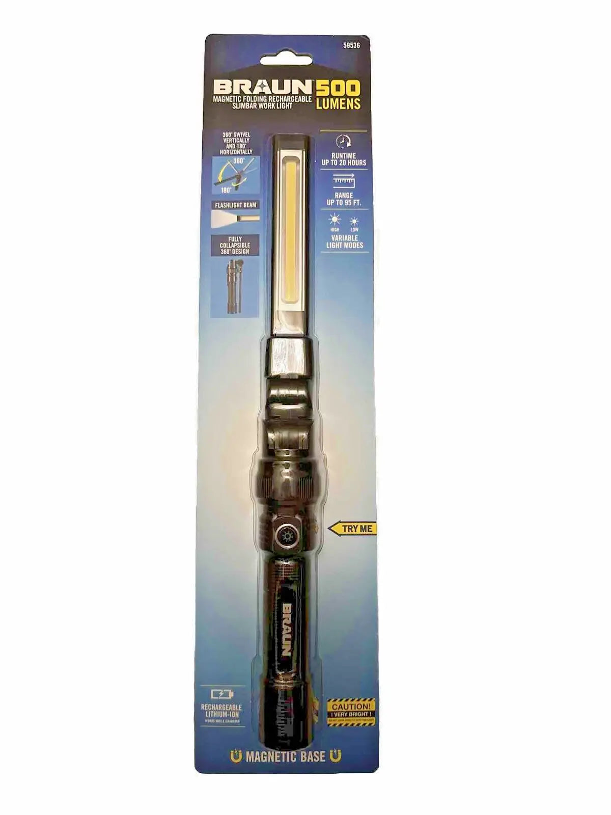 braun rechargeable flashlight Braun Slim Bar Folding Rechargeable 500 Lumens Magnetic LED Light Work – Perfume Gallery