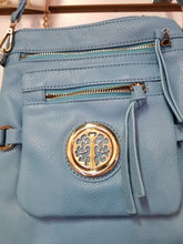 Load image into Gallery viewer, Turquoise Leather Carry Lightweight Handbag with Front, Back, and Inside Pockets - Perfume Gallery