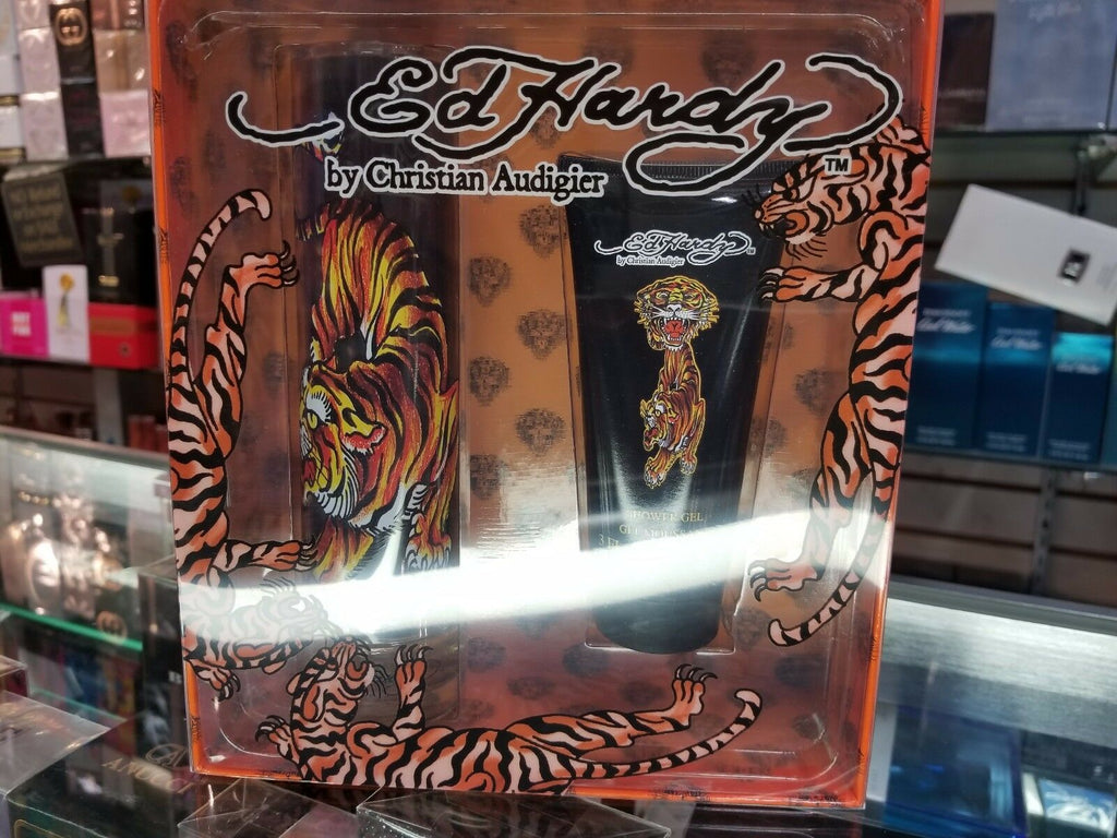 Ed Hardy 2 Pc Gift Set 3.4 oz EDT Gift Set for Men TIGER TRAVEL GIFT SET NEW BOX - Perfume Gallery
