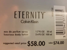 Load image into Gallery viewer, Eternity by Calvin Klein Deluxe EDP Women GIFT SET 1.7 EDP + 3.4 oz Body Lotion - Perfume Gallery