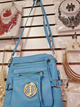 Load image into Gallery viewer, Turquoise Leather Carry Lightweight Handbag with Front, Back, and Inside Pockets - Perfume Gallery