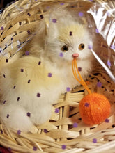 Load image into Gallery viewer, Adorable Realistic Like Orange White Kitten Cat in Wicker Basket With Yarn Ball - Perfume Gallery