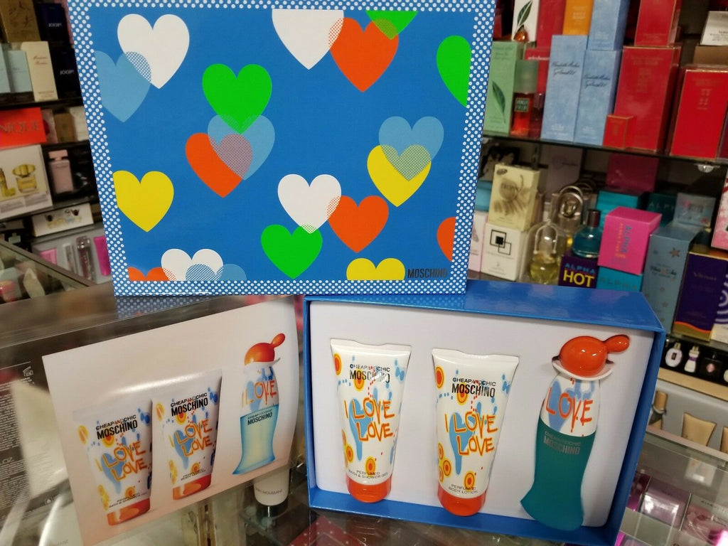 I LOVE LOVE Cheap and Chic by Moschino for Women 3 Pc EDT Gift Set w Lotion Gel - Perfume Gallery