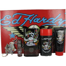 Load image into Gallery viewer, Ed Hardy BORN WILD Men 5 Pc GIFT SET 3.4oz 3 oz BW 2.75 Deo Key Chain .25oz NEW - Perfume Gallery