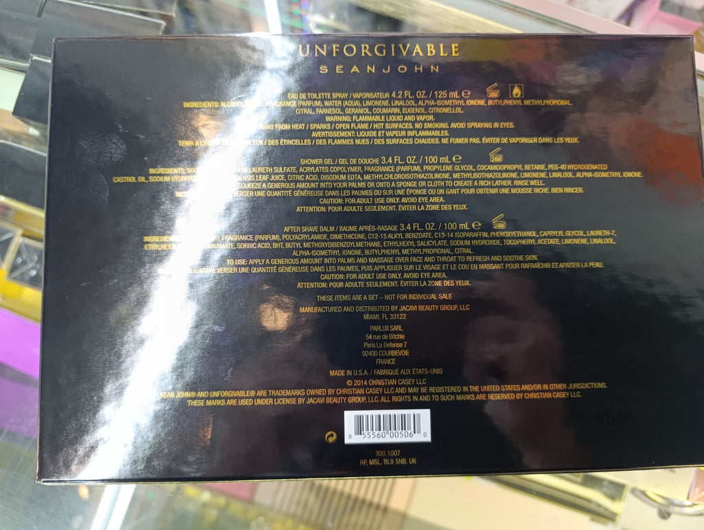 Sean John EXQUISITE Unforgivable 3 Pc. GIFT SET for Men Spray Gel Balm NEW BOX