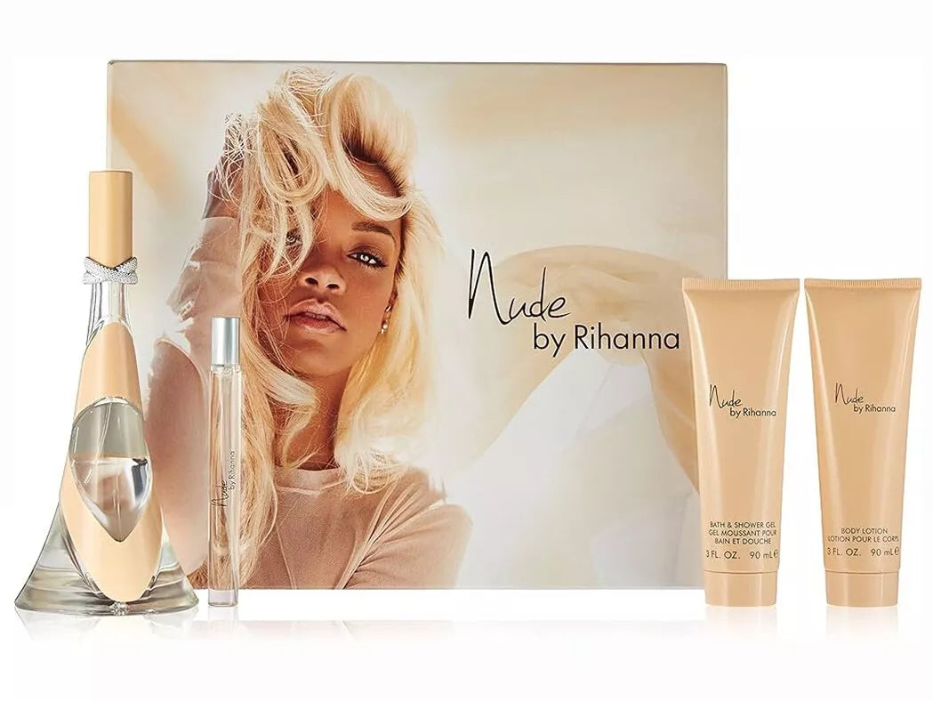 Nude by Rihanna 4 Pc GIFT SET with 0.34 + 3.4oz 100 ml EDP + 3oz Body Lotion + 3oz Bath & Shower Gel