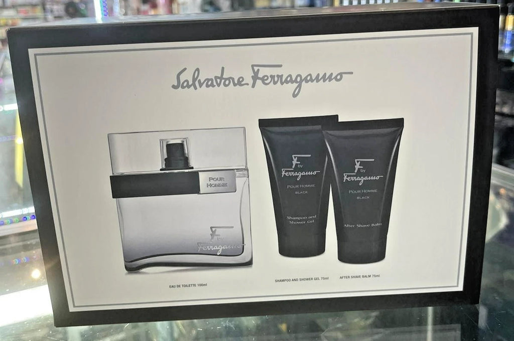 F by Salvatore Ferragamo BLACK 3 Pc Eau de Toilette EDT GIFT SET w/ Gel + Shave