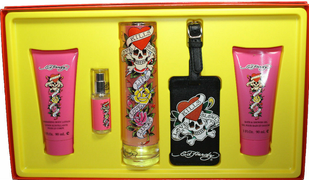 Ed Hardy by ED HARDY 5 Piece EDP GIFT SET for Women SPRAY LOTION GEL * NEW BOX * - Perfume Gallery