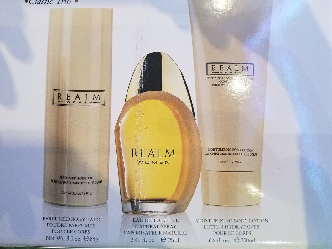 Realm for Women by Erox CLASSIC TRIO 3 Pc 1.7 oz EDT GIFT Set Lotion + Body Talc - Perfume Gallery