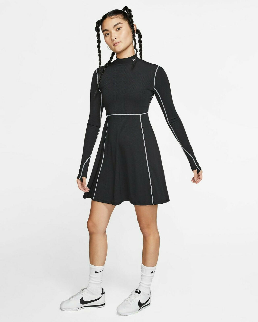 NIKE x OLIVIA KIM Black Silver Glitter Logo NRG Rib Knit Tennis Dress XL (16-18) - Perfume Gallery