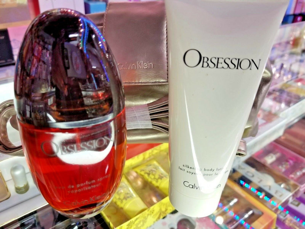 Calvin Klein CK OBSESSION 3.4oz Eau de Parfum Spray + Lotion + Hand Bag Purse - Perfume Gallery