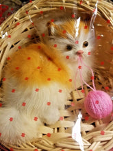 Load image into Gallery viewer, Adorable Realistic Life Like Orange Kitten Cat in Wicker Basket With Yarn Ball - Perfume Gallery

