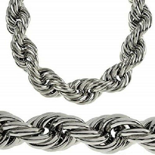 Huge 20mm Silver Tone Thick Hollow Rope 36 Inch Long Necklace Hip Hop Dookie Men - Perfume Gallery