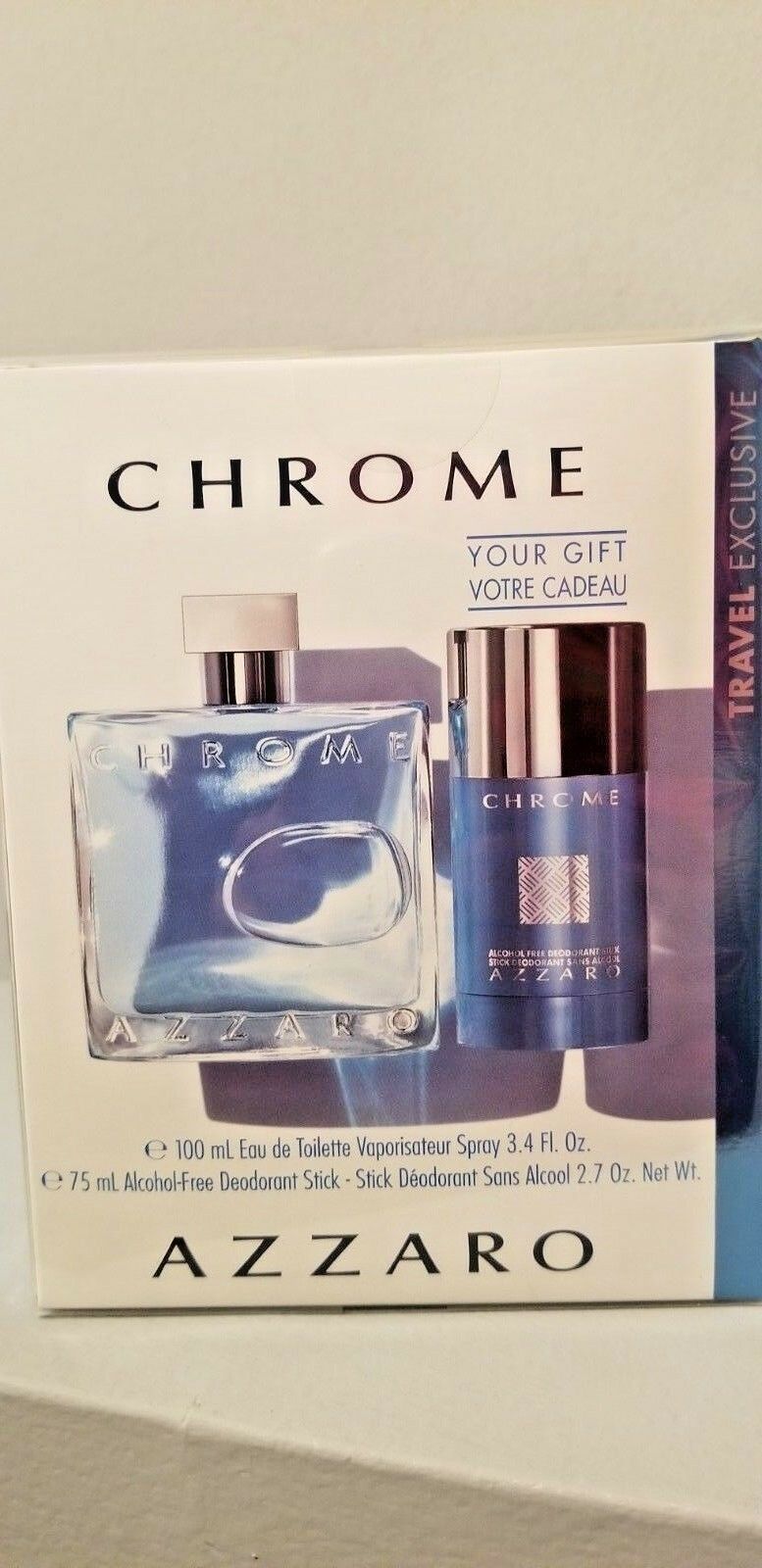 Chrome Azzaro TRAVEL Exclusive 3.4oz 100 / 2.7oz 75ml NEW IN SEALED BOX GIFT SET - Perfume Gallery