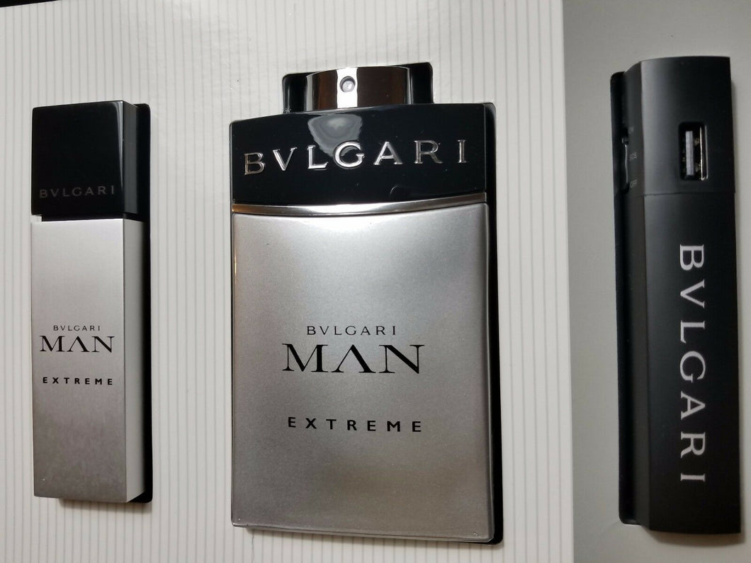 Bvlgari Man EXTREME 3 Pc EDT Toilette Gift Set for Men CHARGER TRAVEL SIZE SPRAY - Perfume Gallery