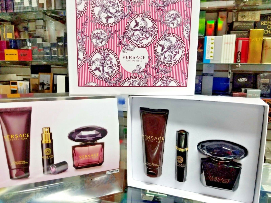 Versace Crystal Noir Perfume Women 3 Pc. GIFT SET 3 oz EDP Spray BODY LOTION NIB - Perfume Gallery