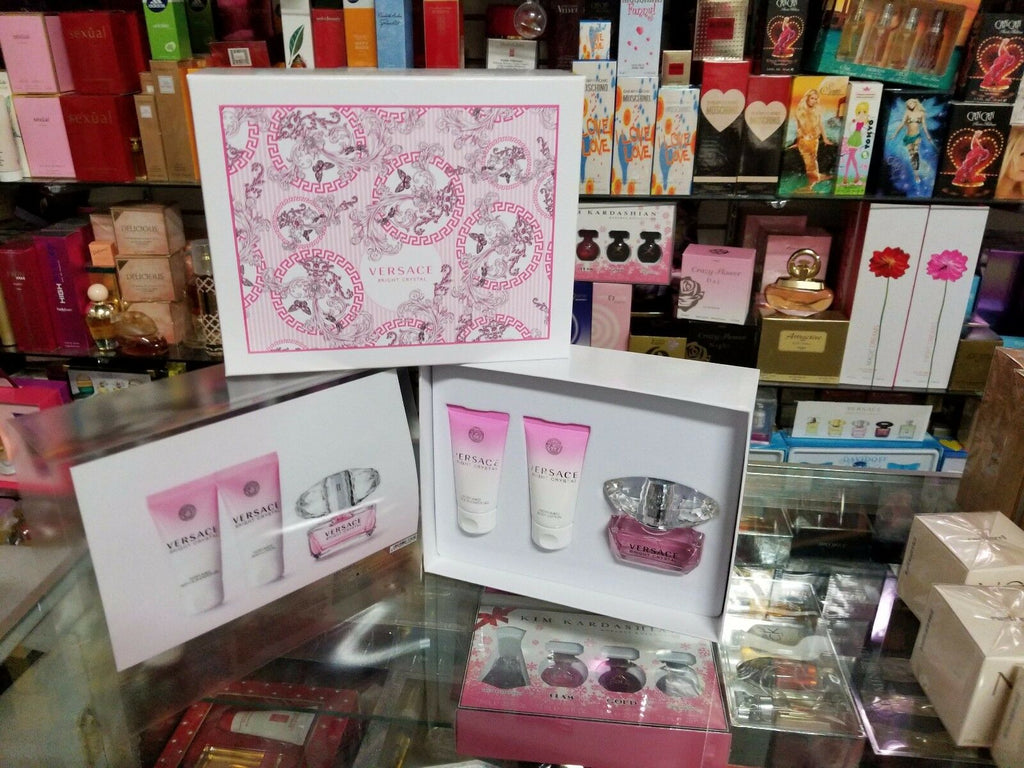 Versace BRIGHT CRYSTAL 3 Pc Women GIFT SET 1.7 oz EDT Spray Lotion Shower Gel - Perfume Gallery