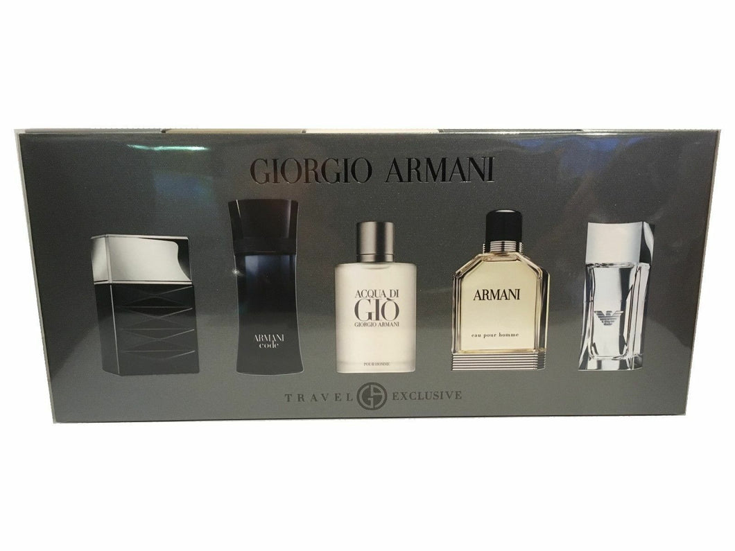 Giorgio Armani TRAVEL EXCLUSIVE 5 Pc Mini Travel Gift Set Men * NEW SEALED BOX - Perfume Gallery