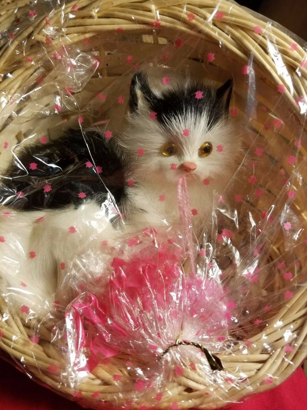 Adorable Realistic Life Like Black Kitten / Cat in Wicker Basket With Yarn Ball - Perfume Gallery