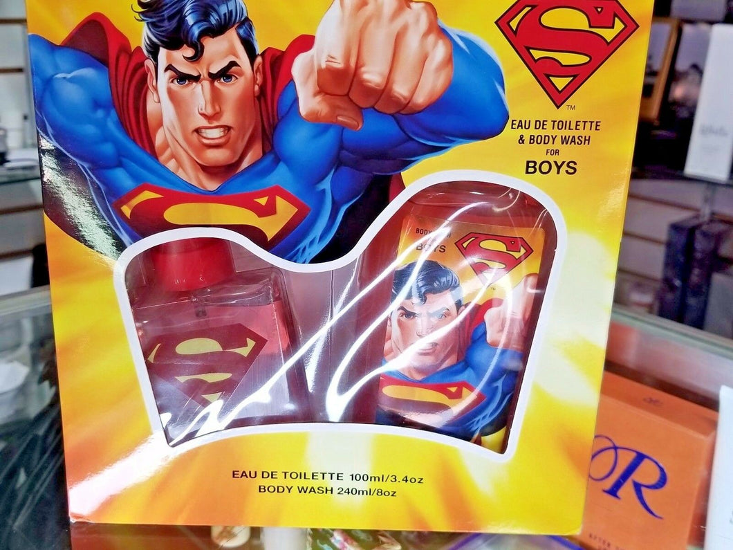 SUPERMAN 2 Pc 3.4 EDT + Body Wash GIFT SET for Boys Children - NEW ORIGINAL BOX - Perfume Gallery