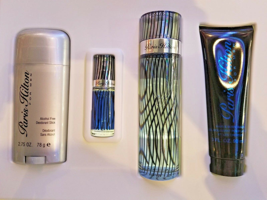 Paris Hilton 4 Piece Set Cologne EDT 3.4 oz for Men with Mini, Deodorant, Wash - Perfume Gallery