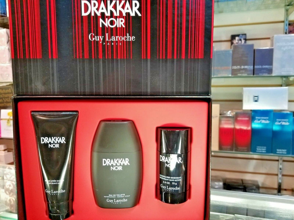 Drakkar Noir 3 Piece EDT Eau de Toilette GIFT SET for Men Him 3.4 oz x 2 + 2.5oz - Perfume Gallery