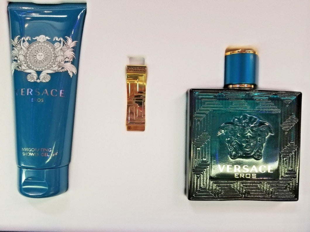 Versace EROS by Gianni Versace 3 Piece EDT Gift Set for Men GEL SPRAY MONEY CLIP - Perfume Gallery