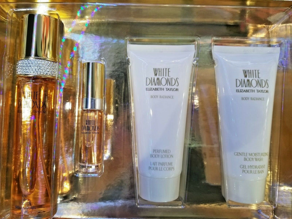 White Diamonds by Elizabeth Taylor 4 Piece EDT 3.3 oz Gift Set LOTION MINI WASH - Perfume Gallery