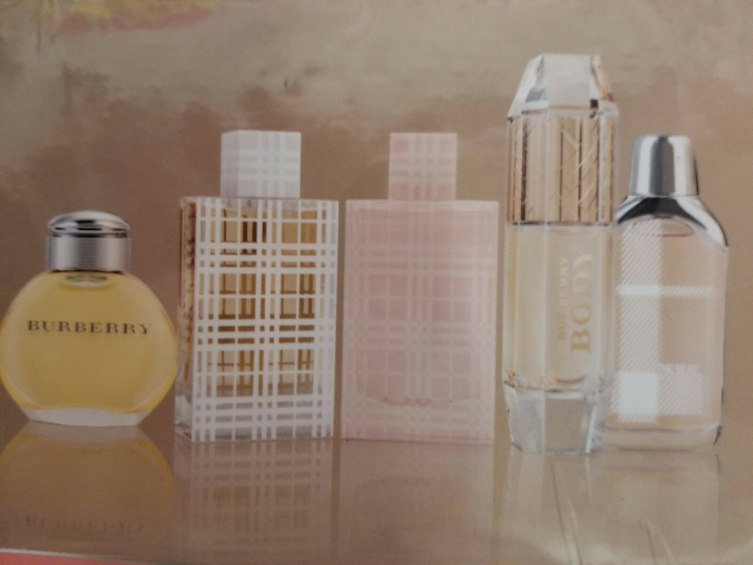 Burberry 5 Piece Mini Travel Gift Set 0.15 oz 4.5 5 ml 0.17 oz EDT EDP for Women - Perfume Gallery