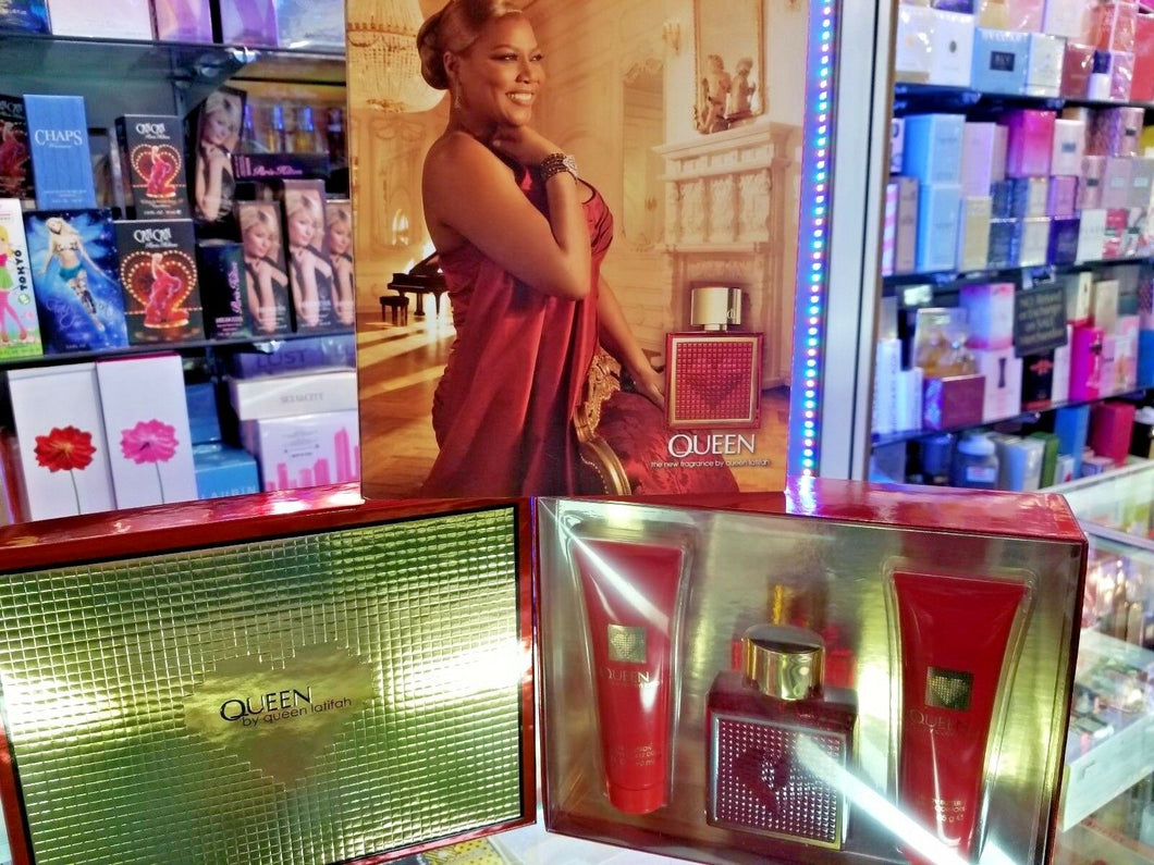 Queen By Queen Latifah 3 Piece Gift Set for Women Her 3.4oz EDP 3 oz Lotion RARE - Perfume Gallery