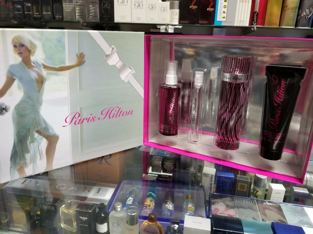PARIS HILTON Eau de Parfum 4 Pc Gift Set 3.4 oz .34 oz Lotion Mist WOMEN * NIB * - Perfume Gallery