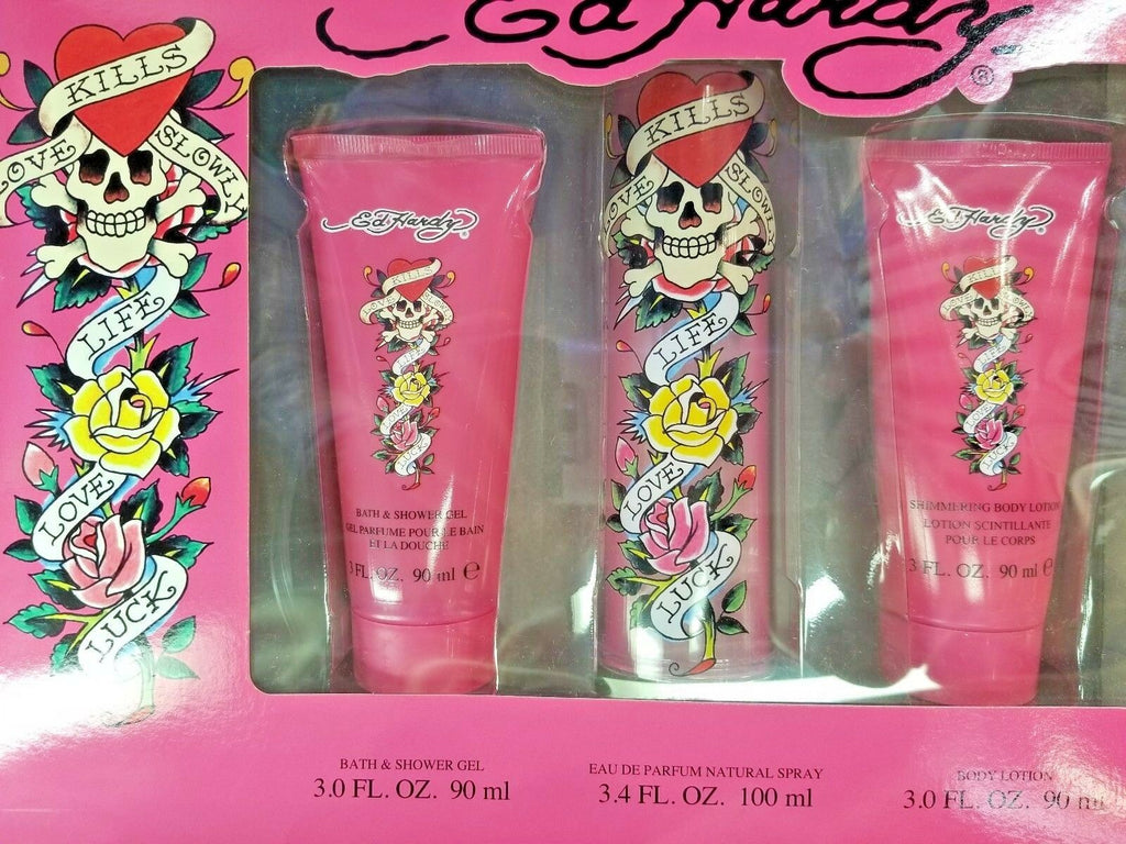 Ed Hardy by ED HARDY 3 Piece EDP GIFT SET for Women SPRAY LOTION GEL * NEW BOX * - Perfume Gallery