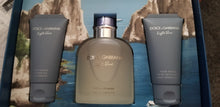 Load image into Gallery viewer, Light Blue Pour Homme by Dolce &amp; Gabbana 3 Piece Pc EDT 1.6 4.2 oz / 50 125 ml GIFT SET Men
