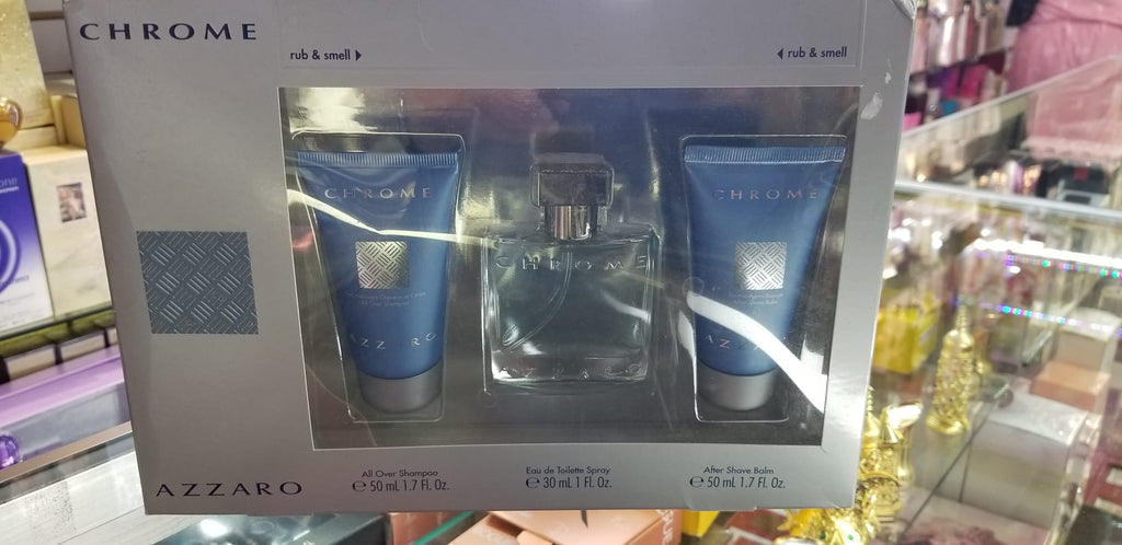 CHROME AZZARO for Him 3 Piece 1 1.7 oz 30 50 ml Eau de Toilette GIFT SET for Men