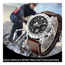 Load image into Gallery viewer, Mens Sport Watch Digital Analog Quartz Waterproof Multifunctional Military Leather Wrist Watch Brown Strap - Perfume Gallery
