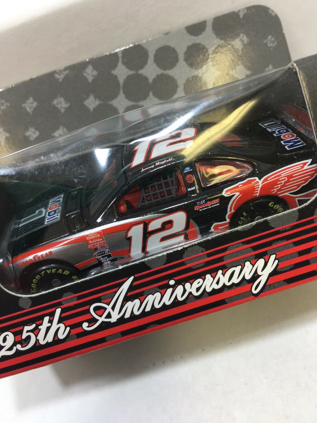 Jeremy Mayfield Mobil 1 25th Anniversary NASCAR #12 Red and Black Toy Car New - Perfume Gallery