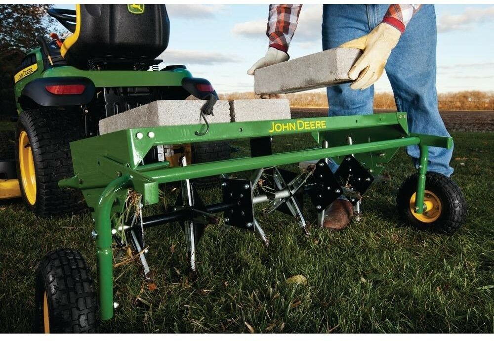 John Deere 40 in. Tine Dethatcher Plug Core Aerator Combo Wheeled Durable Steel - Perfume Gallery