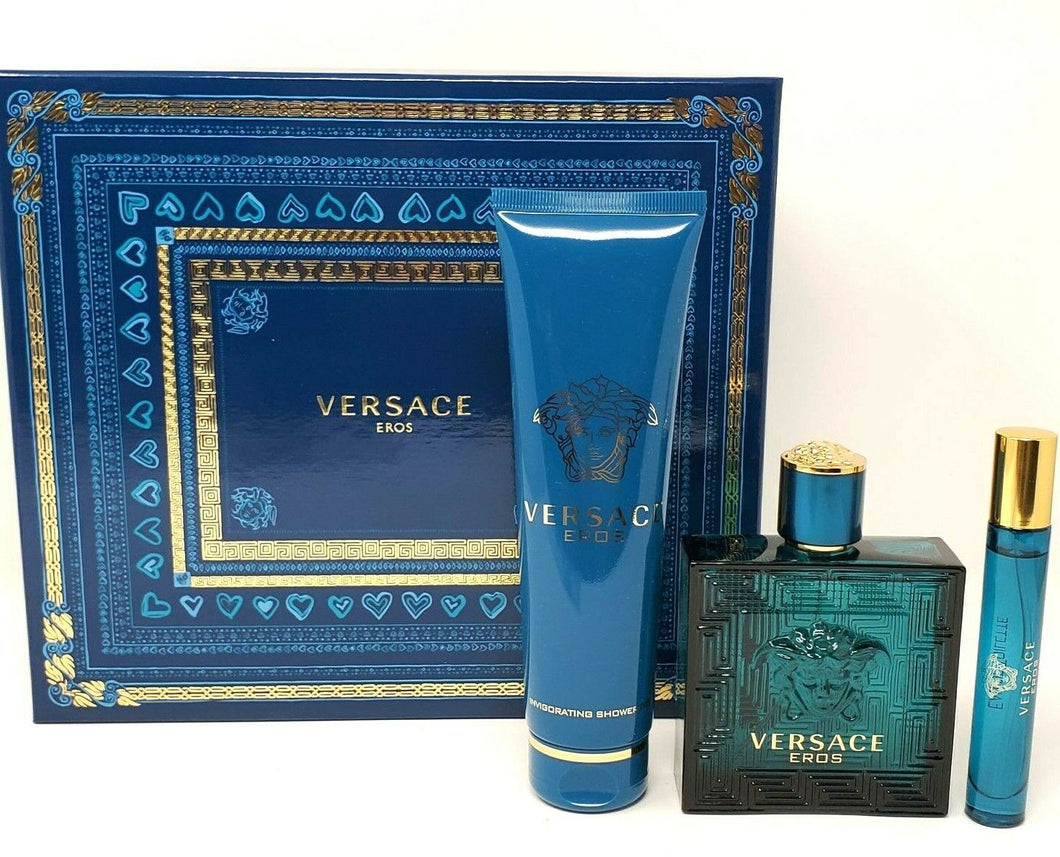 Versace EROS Gianni Versace 3 Piece EDT Gift Set for Men with SHOWER GEL TRAVEL - Perfume Gallery