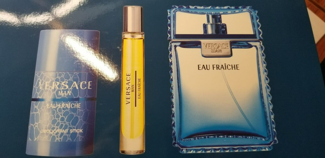 Versace Man EAU FRAICHE 3 Piece EDT Gift Set for Men Spray + Travel + Deodorant