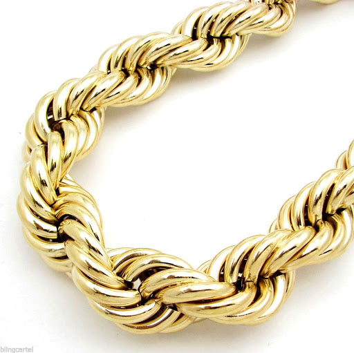 Huge 20mm Golden Tone Thick Hollow Rope 36 Inch Long Necklace Hip Hop Dookie Men - Perfume Gallery